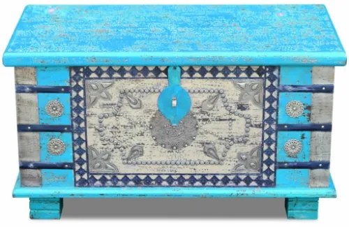 Baule Blu Legno di Mango 80x40x45 cm