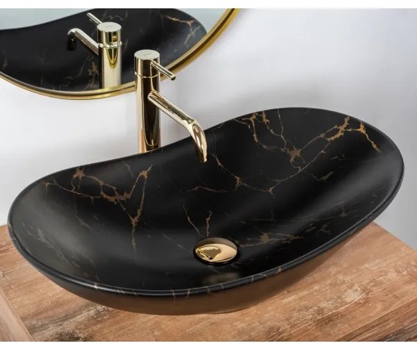 REA-U7478 - Lavabo da appoggio ROYAL 36x62 cm in ceramica/nero/finitura effetto marmo