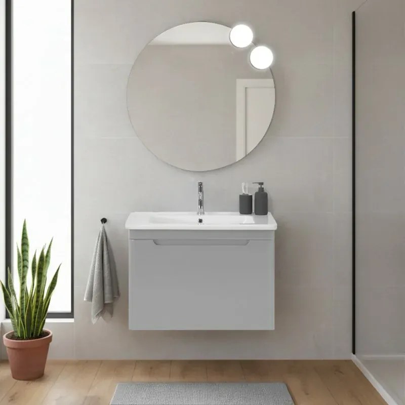 Mobile bagno sospeso 80 cm grigio lucido con specchio 70x90 Stillo