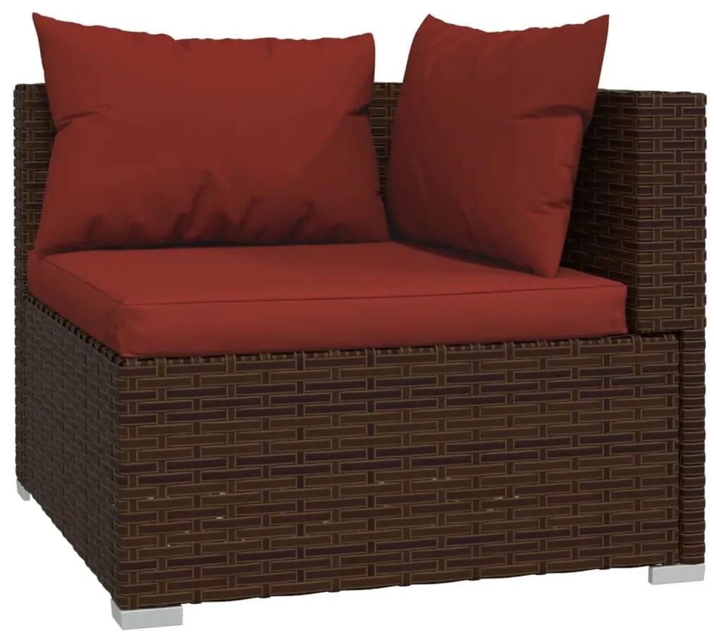 Set divani da giardino 11 pz con cuscini in polyrattan marrone
