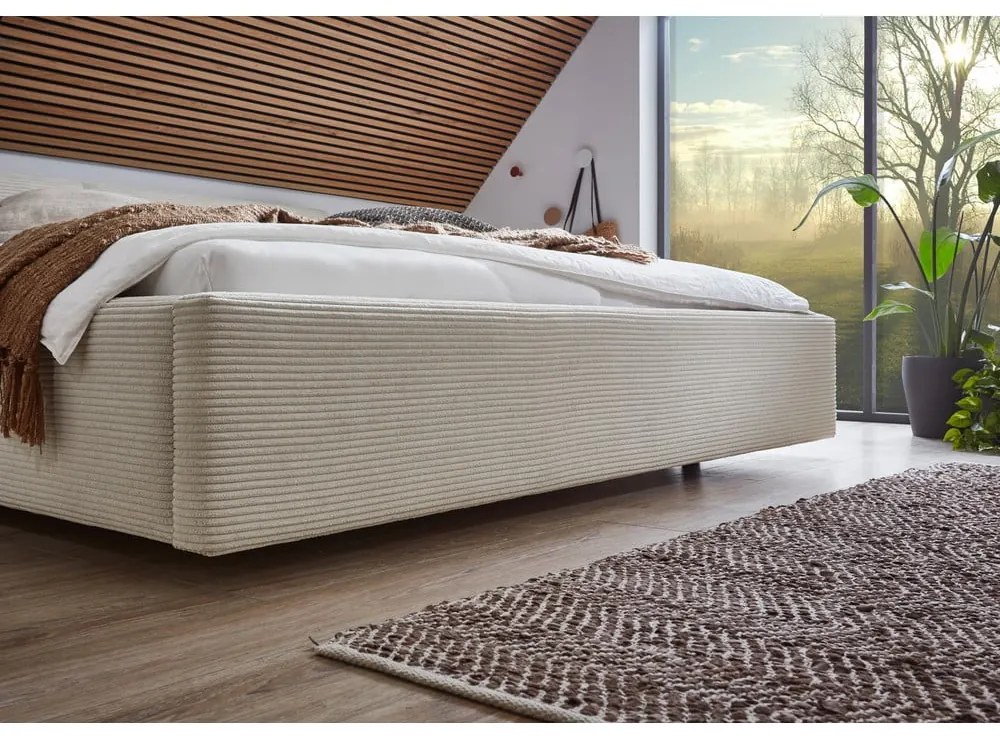 Letto matrimoniale imbottito beige con contenitore con rete inclusa 160x200 cm Cube – Meise Möbel