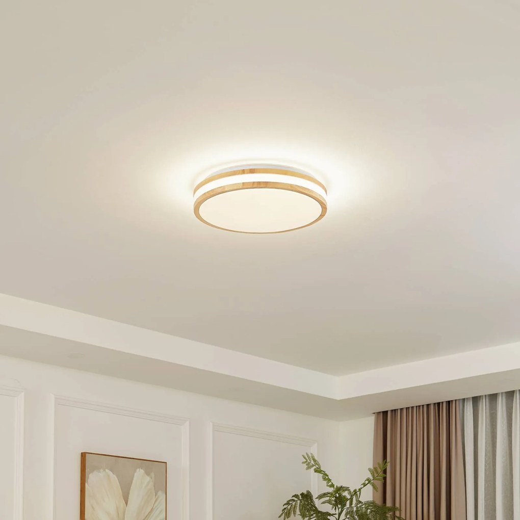 Lindby plafoniera LED Emiva, Ø 39,5 cm, CCT, legno