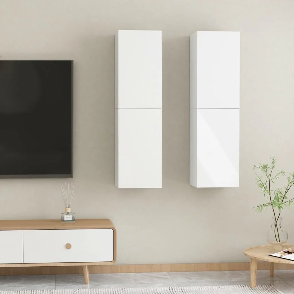 Mobili TV 2pz Bianco Lucido 30,5x30x110 cm Legno Multistrato