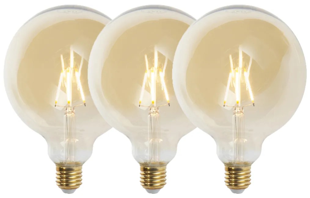 Set di 3 lampadine LED dimmerabili E27 G125 oro 5W 450lm 2200K