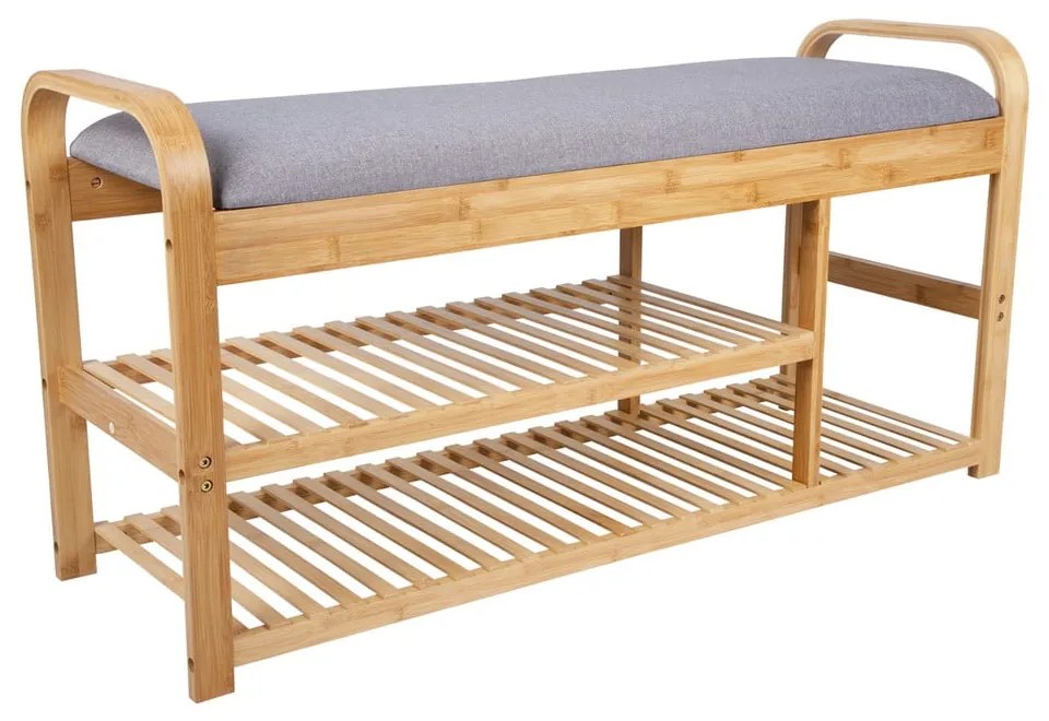 Scarpiera in bambù grigio/naturale con panca - Leitmotiv