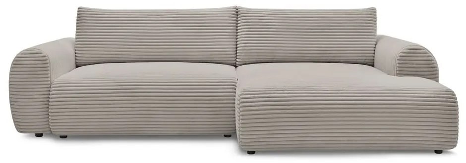 Divano angolare in grigio chiaro/beige allungabile (con penisola a destra) con rivestimento in velluto a coste Lucien – Bobochic Paris