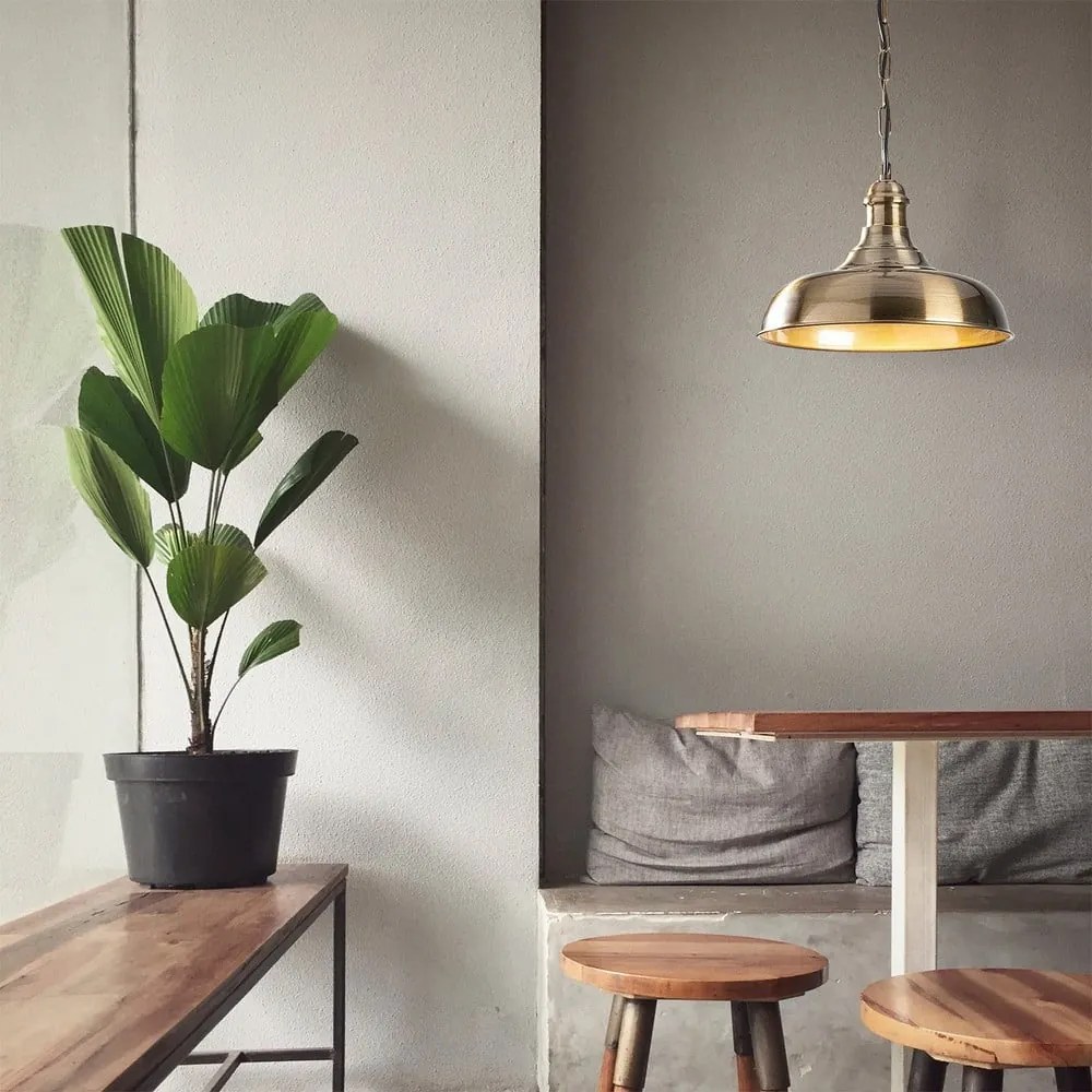 Lampadario dorato con paralume in metallo ø 32 cm Berceste – Opviq lights