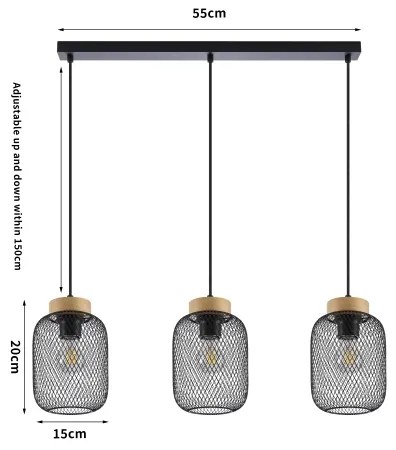 Brilagi - Lampada a sospensione con cavo BASKLITE 3xE27/15W/230V legno di Hevea/nero