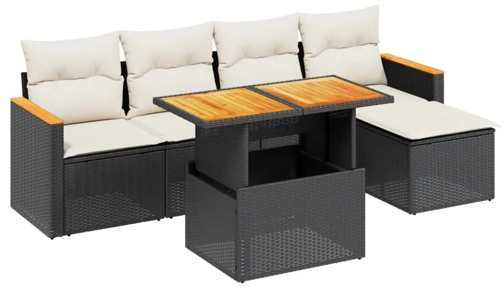 Set divano da giardino 6 pz con cuscini nero in polyrattan