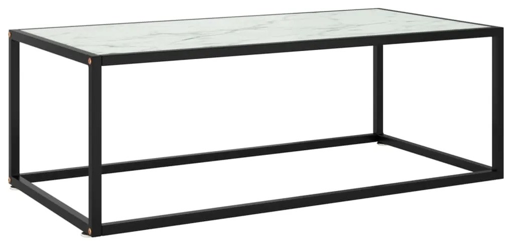 Tavolino Da Salotto Nero Con Vetro Marmo Bianco 100x50x35 Cm /