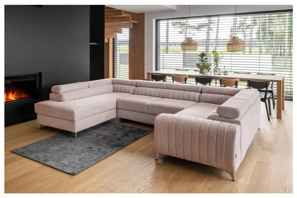 Divano angolare rosa allungabile/con contenitore (con penisola a sinistra/a U) Louis – ELTAP