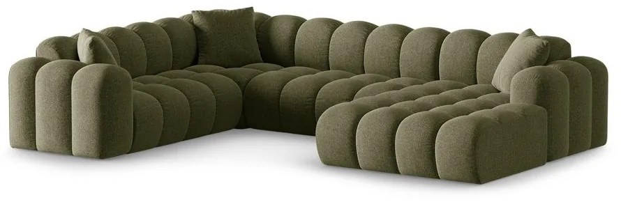 Divano angolare verde (con penisola a sinistra/a U) con rivestimento in ciniglia Treno – Cosmopolitan Design