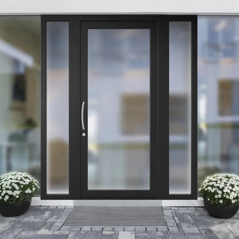 Portoncino d'ingresso Condo12 con vetro L 90 x H 210 cm in PVC nero, apertura spingere a destra