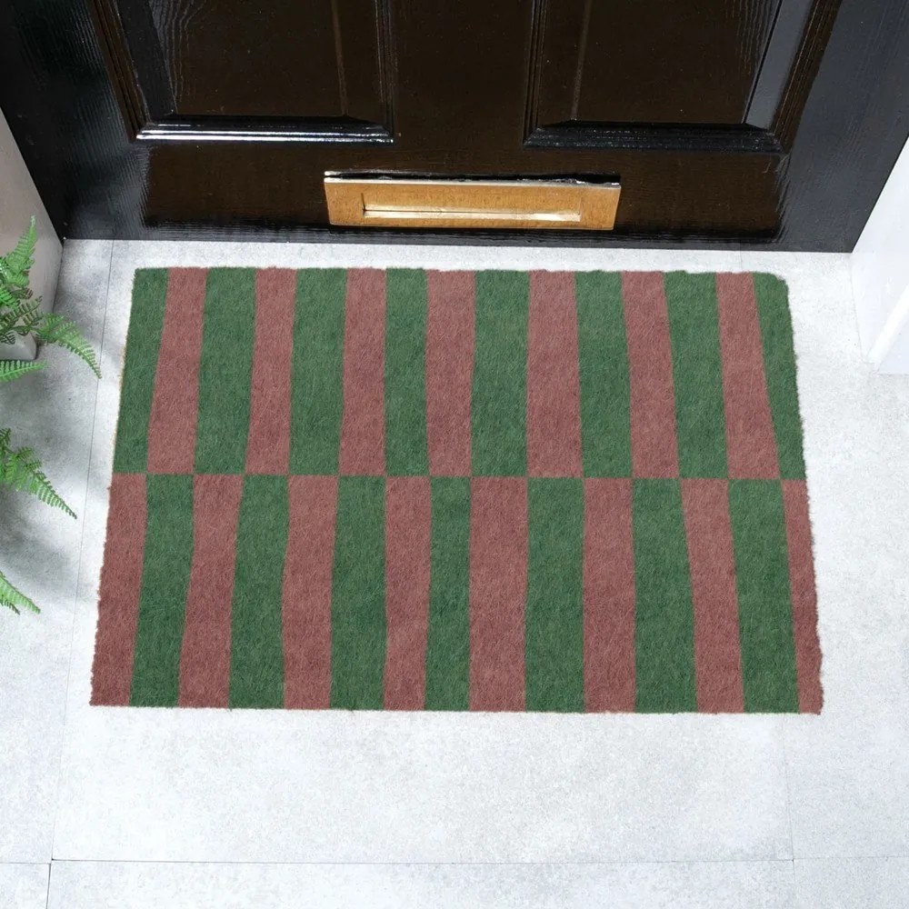 Zerbino in fibre di cocco 40x60 cm Pink &amp; Green Half Stripes – Artsy Doormats
