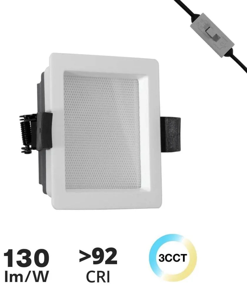 Faro da incasso 10W Foro 85x85mm UGR19 con driver Philips CRI92 CCT Colore Bianco Variabile CCT