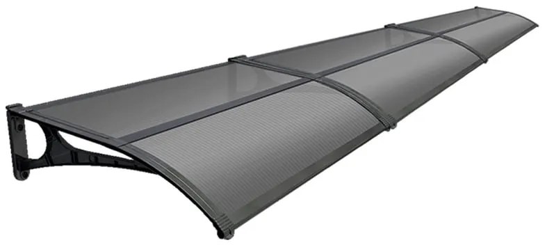 Pensilina in policarbonato grigio L 405 x P 100 cm struttura in alluminio nero