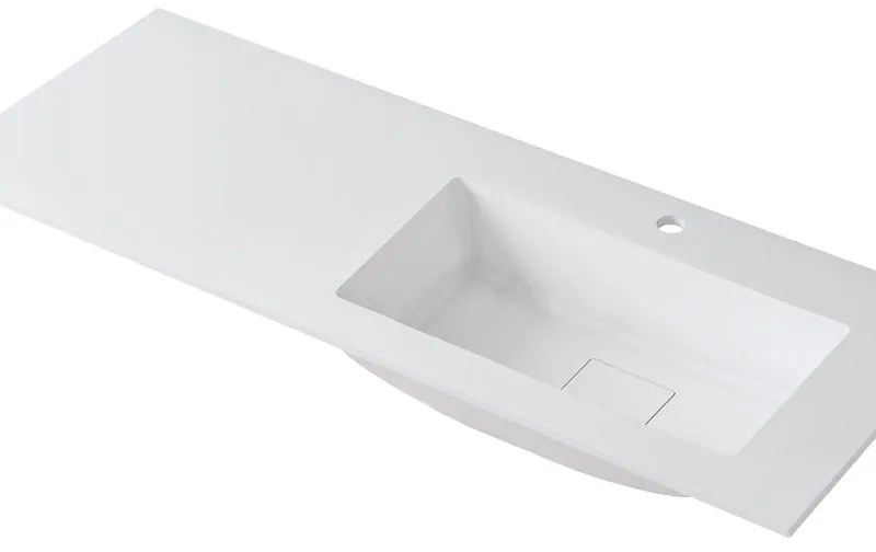 Lavabo integrale rettangolare vasca a destra L 120.5 x H 15 x P 46 cm in resina bianco opaco