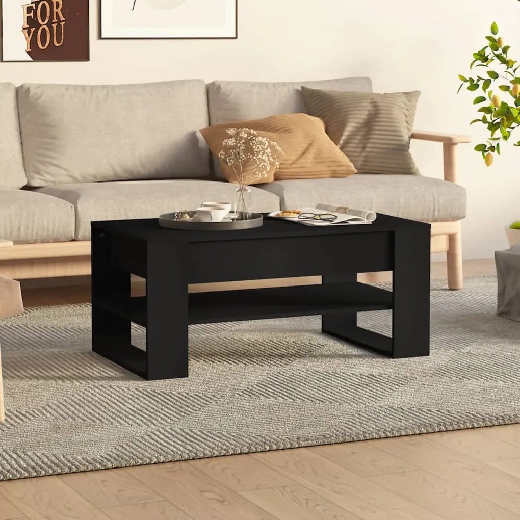 Tavolino Da Salotto Nero 102x55x45 Cm İn Legno Multistrato /
