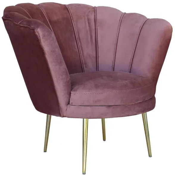 Poltrona in velluto Rosa - modello conchiglia e gambe metallo oro