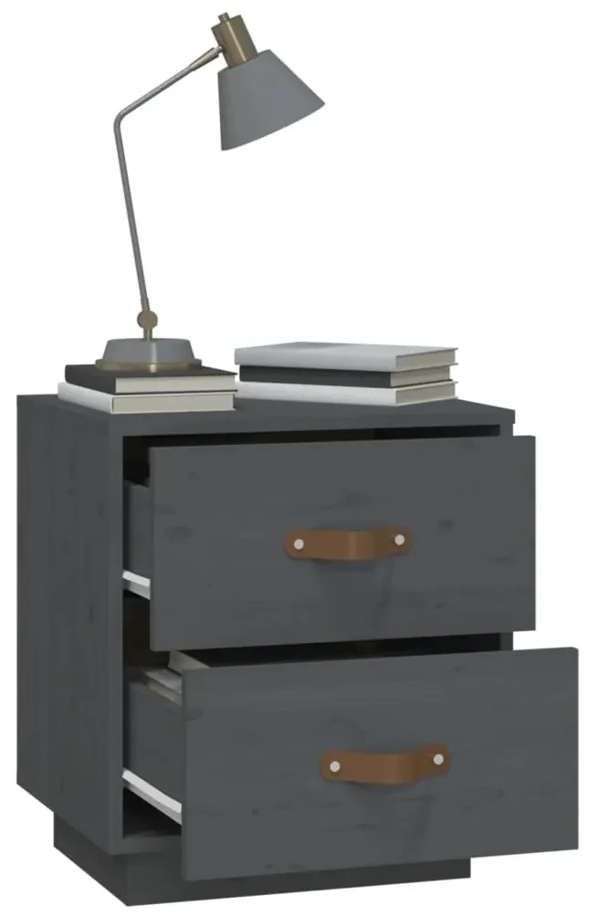 Comodino grigio 40x34x45 cm in legno massello di pino