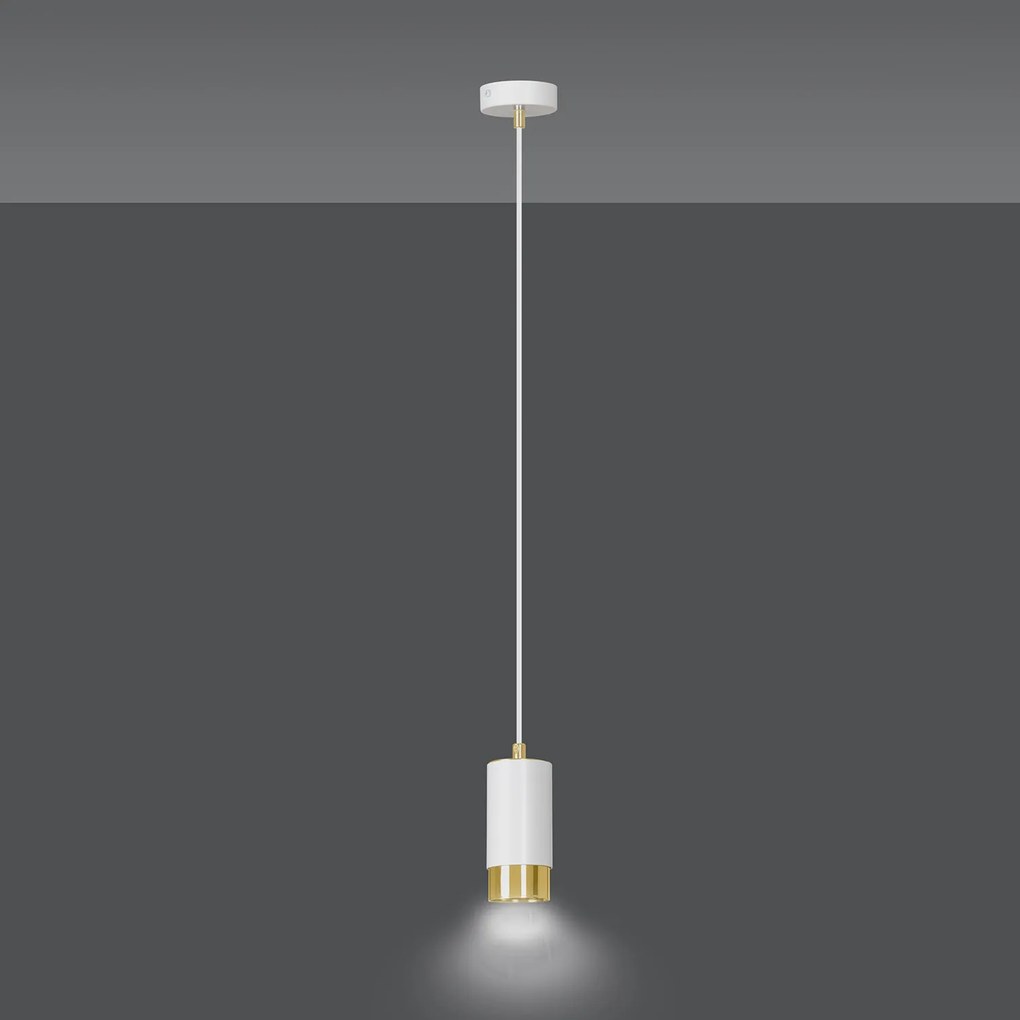 Sospensione Moderna 1 Luce Ivar A Cilindro In Acciaio Bianco E Oro