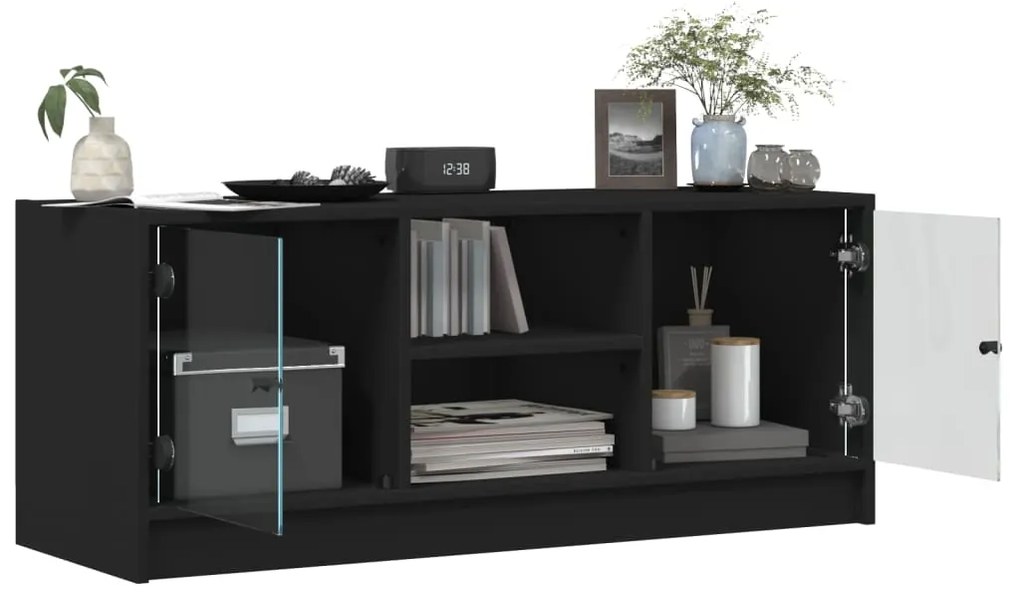 Mobile porta tv con ante in vetro nero 102x37x42 cm