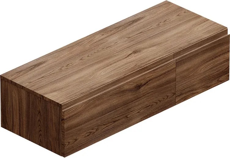 Mobile da bagno sospeso Step con top L 120.3 x H 30 x P 46 cm noce walnut liscio, 2 cassetti, lavabo non incluso