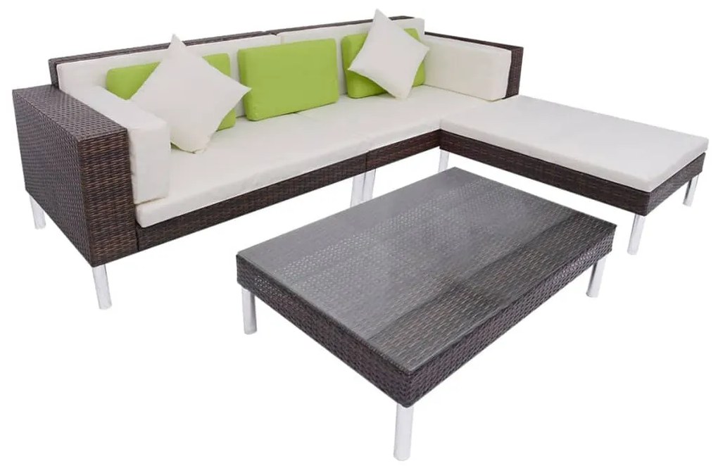 Set divani da giardino 4 pz con cuscini in polyrattan marrone