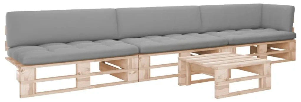 Set divani in pallet con cuscini 4 pz in pino impregnato