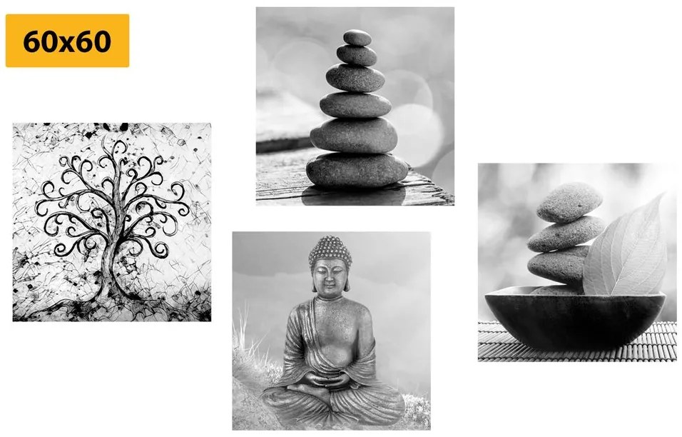 Set di quadri – Con motivo Feng Shui in bianco e nero