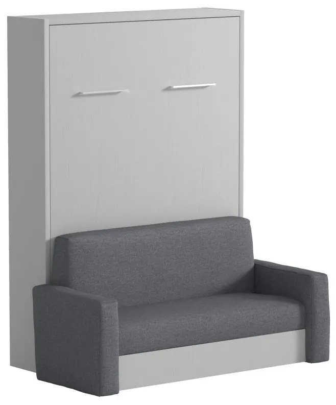 Letto a scomparsa con divano 140 x 200 cm Apertura verticale manuale Bianco e Grigio - VACIALA II