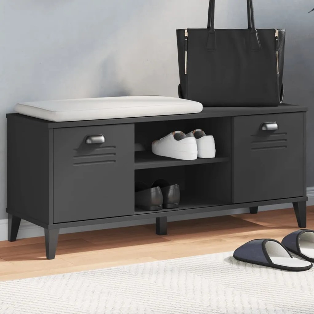 Panca Portascarpe Vıken Nera 106x35x45 Cm Legno Massello Pino /