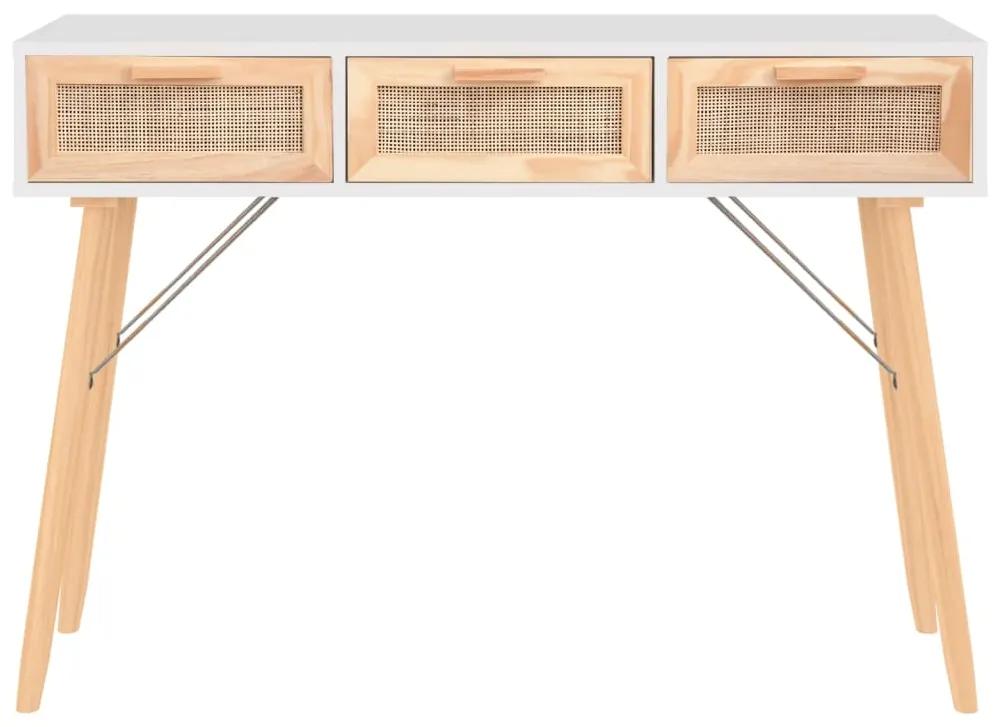 Tavolo consolle bianco 105x30x75 massello pino rattan naturale