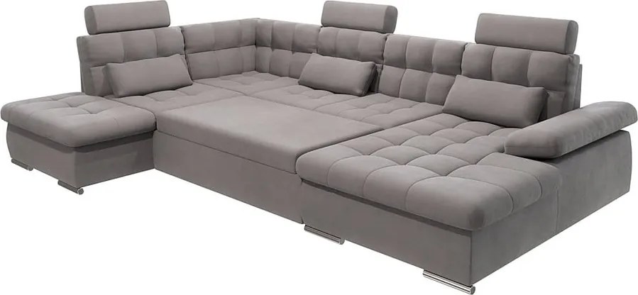 Divano angolare grigio allungabile e con contenitore (con penisola a sinistra/a U) Merkur – Ropez