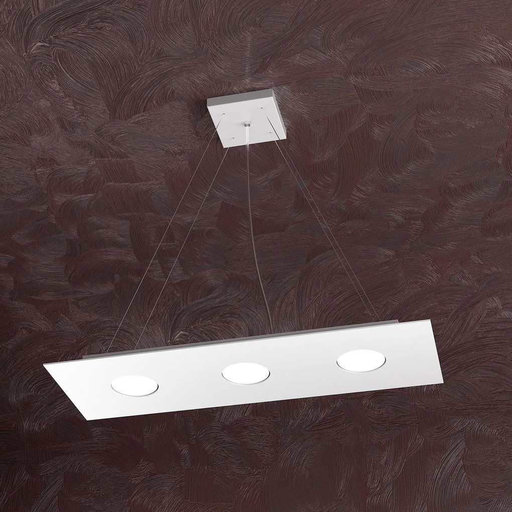 Lampadario Moderno Rettangolare Area Metallo Bianco 3 Luci Gx53