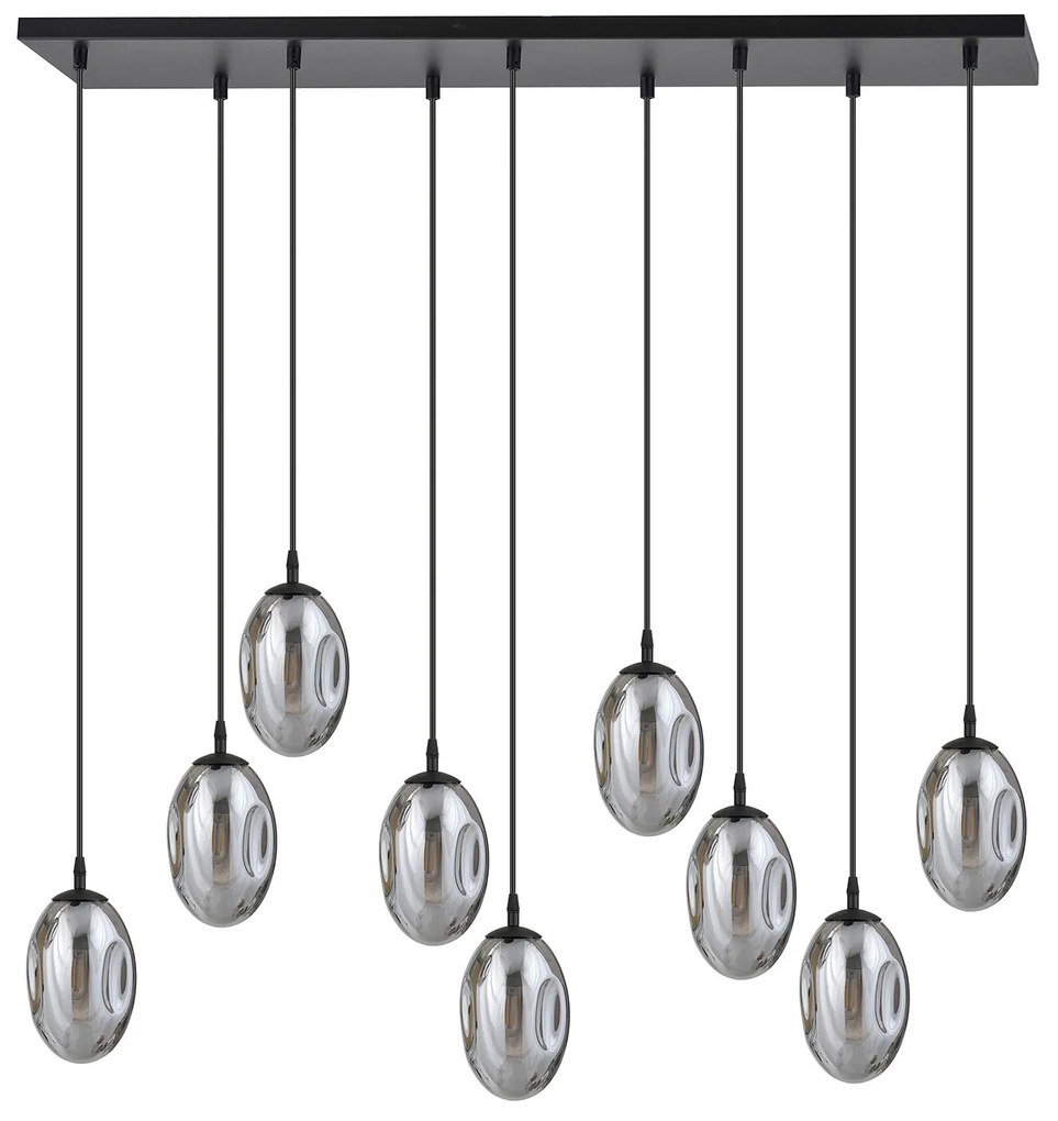 Sospensione Minimal 9 Luci Atalanta Acciaio Nero E Vetro Fumè