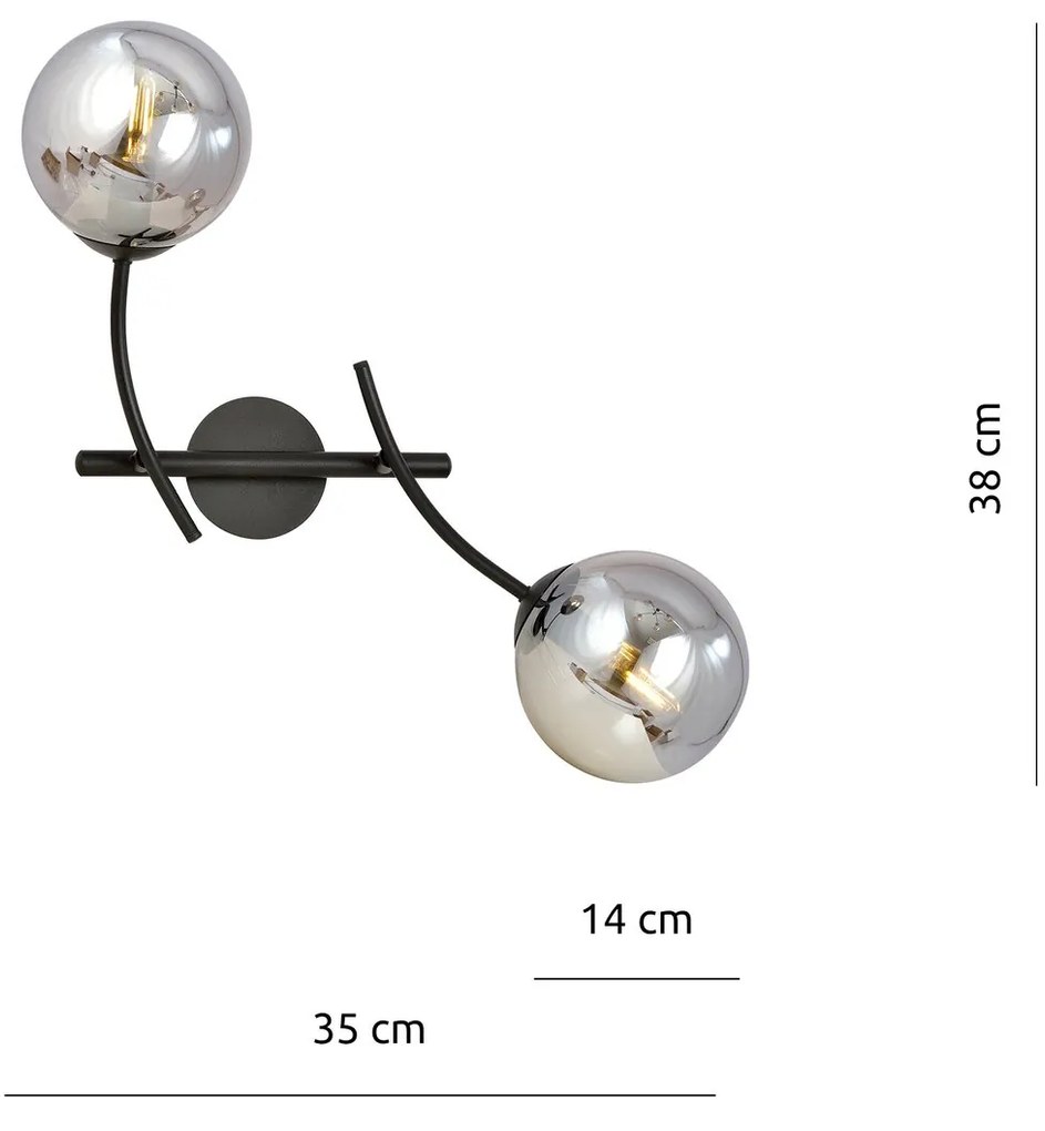 Applique Moderna 2 Luci Hunter In Acciaio Nero Bracci Regolabili E Vetro Fumè