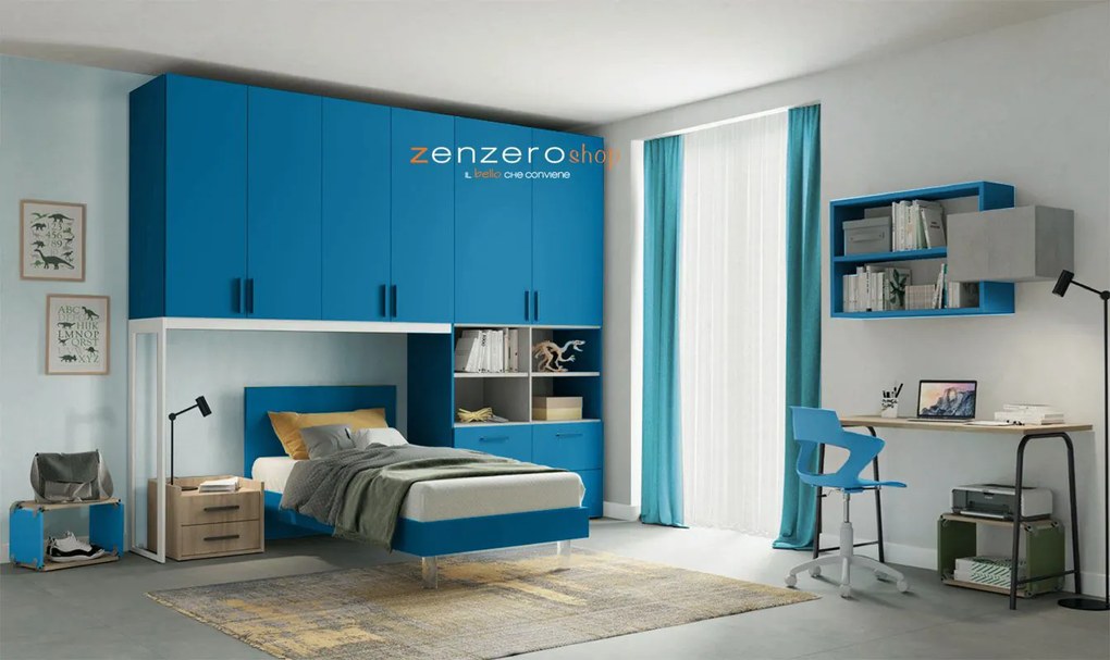 Armadio a ponte con 6 ante battenti in finitura Blu Egeo