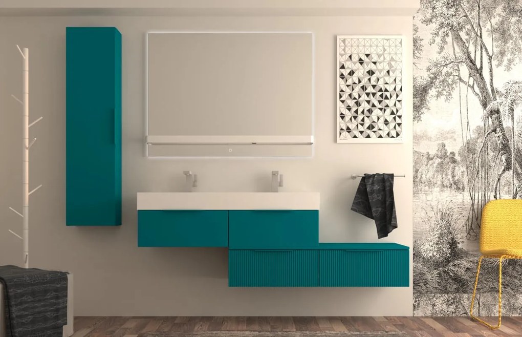 Mobile da bagno sospeso sotto lavabo L 120 x H 25 x P 44 cm blu laccato opaco, 1 cassetto BADEN HAUS Modula