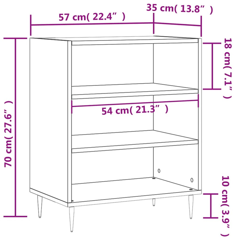 Credenza Bianca 57x35x70 cm in Legno Multistrato