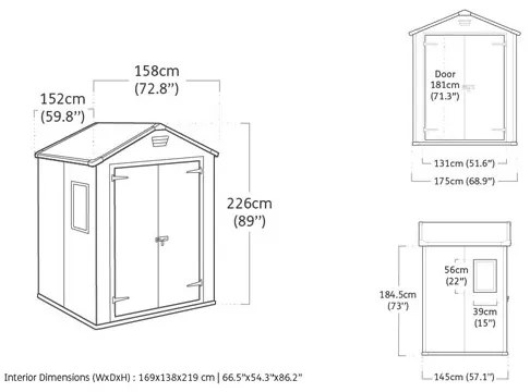 Casetta Da Giardino In Resina 185x152x226H Cm Manor 6x5 Grigio Keter Con Finestra