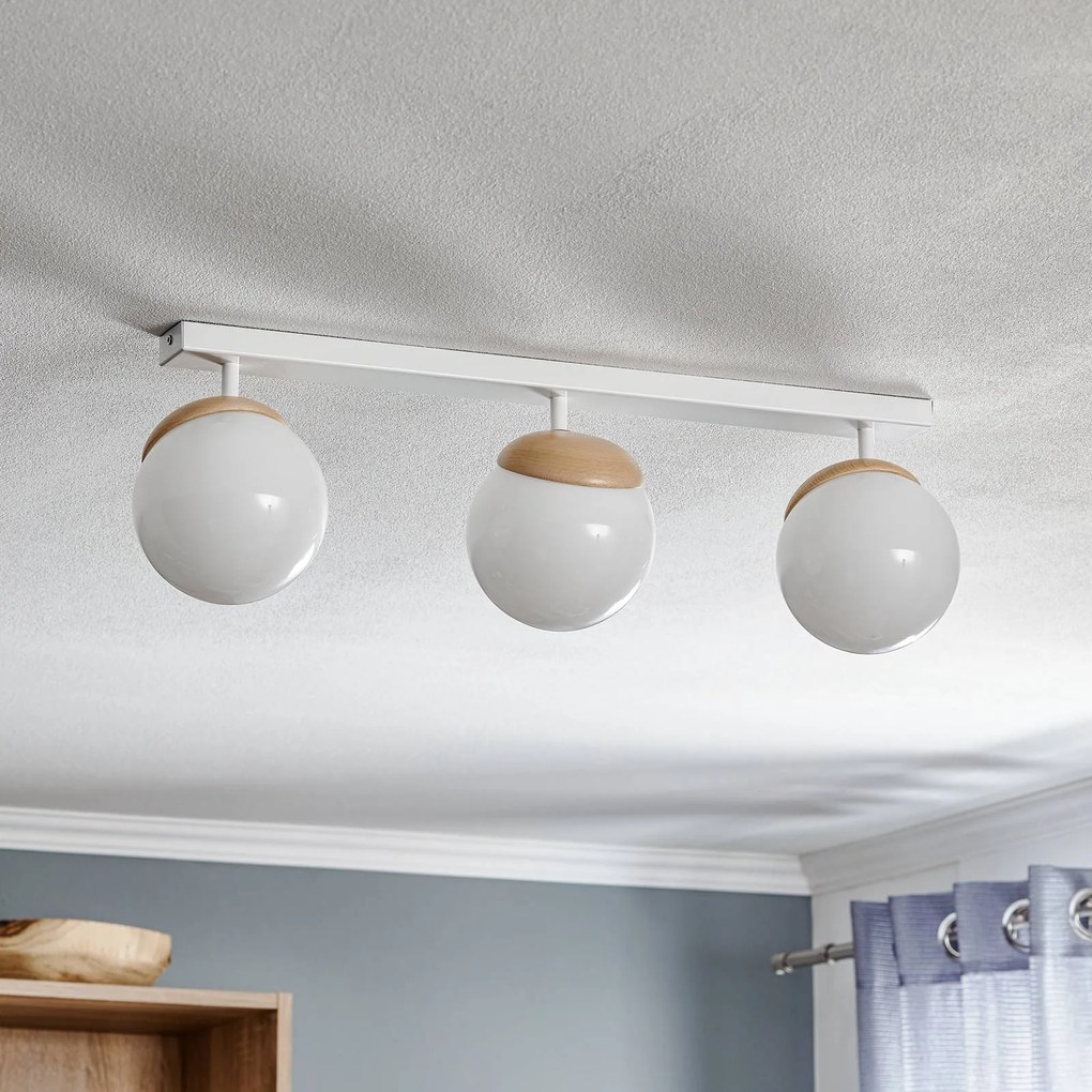 Eko-Light Plafoniera Sfera a 3 luci dirette lunghe vetro/legno