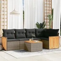 Set Divano da Giardino 6 pz con Cuscini Grigio in Polyrattan 3260037