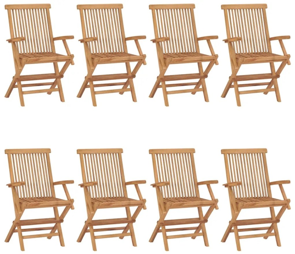 Sedie da giardino con cuscini verdi 8 pz in massello di teak