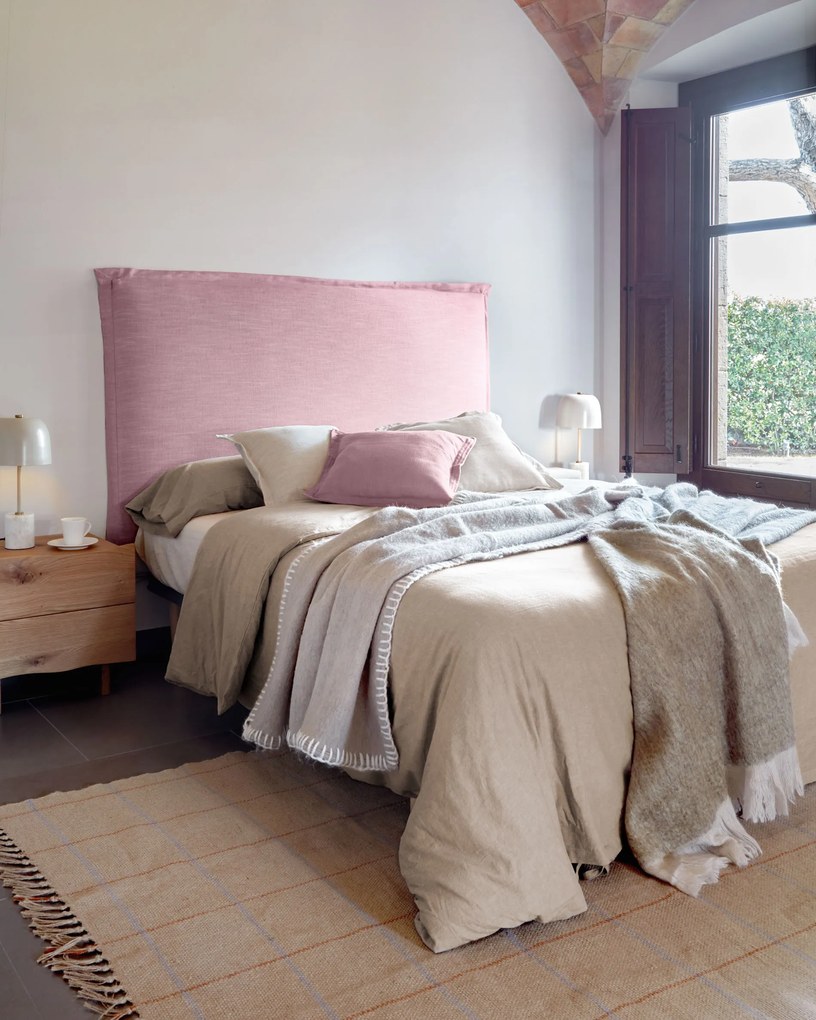 Kave Home - Testiera sfoderabile Tanit in lino rosa per letto da 180 cm