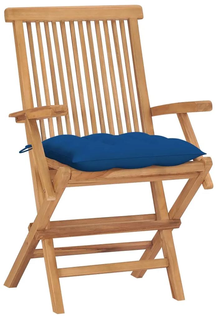 Sedie da giardino con cuscini blu 4 pz legno massello di teak