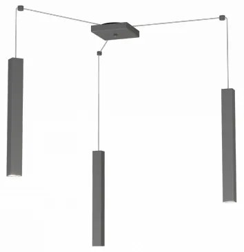 Square tube sospensione 3 luci grigio antracite cavo cm.250 con bas...