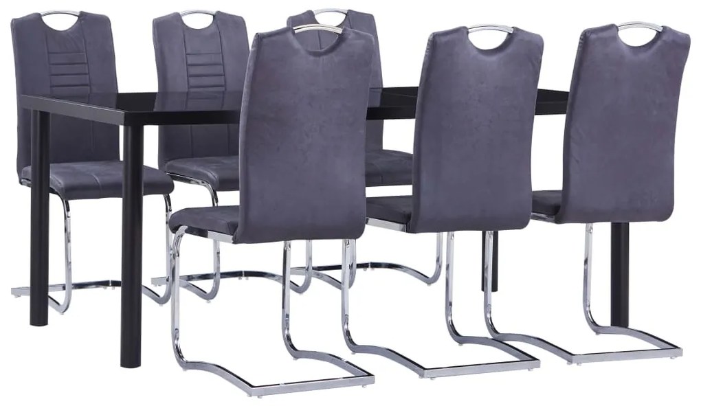 Set Sala Da Pranzo 7 Pz İn Similpelle Scamosciata Grigia /