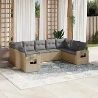 Set Divano da Giardino 9 pz con Cuscini Beige in Polyrattan 3220598