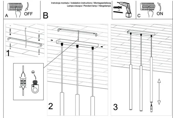 Sollux SL.0470 - Lampadario a sospensione con filo PASTELO 3 3xG9/8W/230V nero